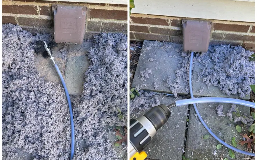 Exterior dryer vent hood with lint and a cleaning brush cable